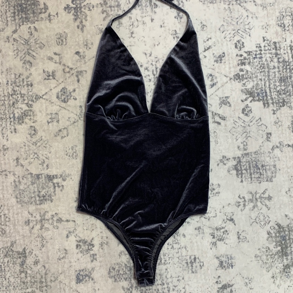 LA HEARTS Blue Velvet Halter Bodysuit XS - Picture 2 of 7